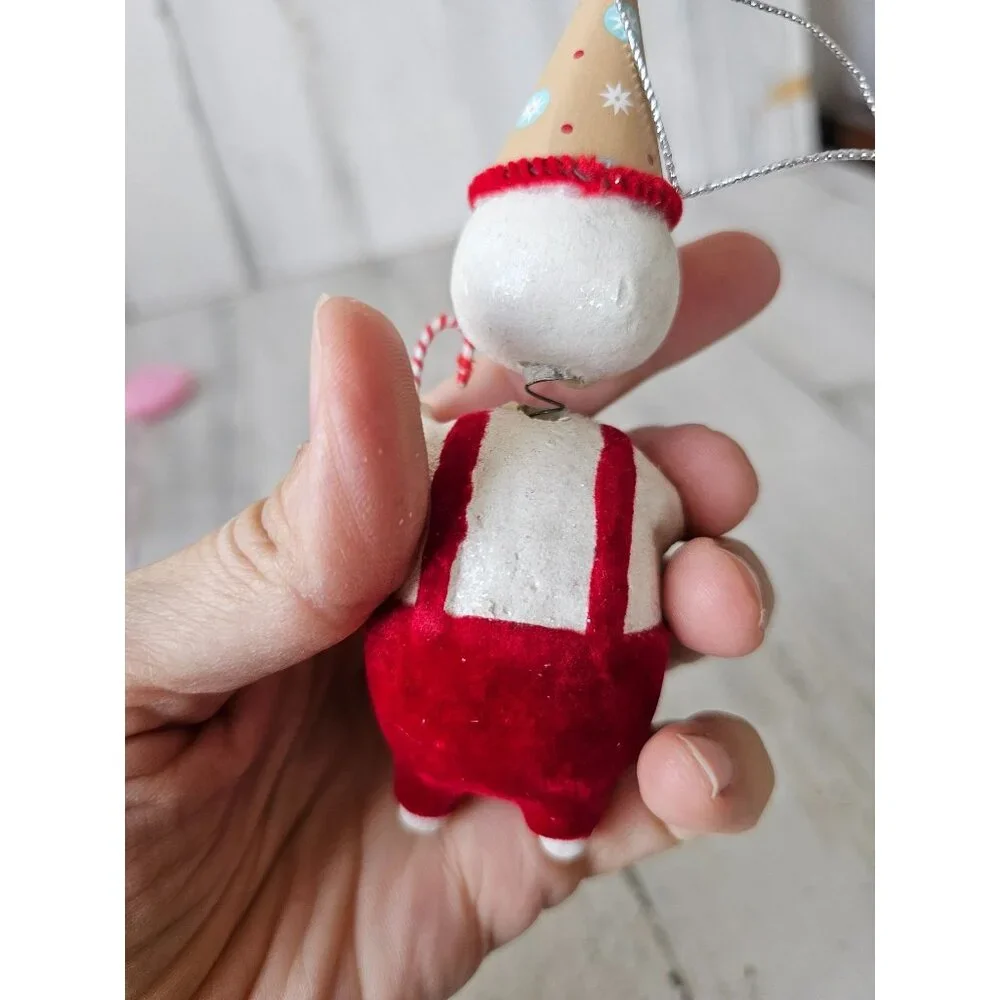 Snowman bobblehead candy cane ornament nodder Xmas tree‎ velvet